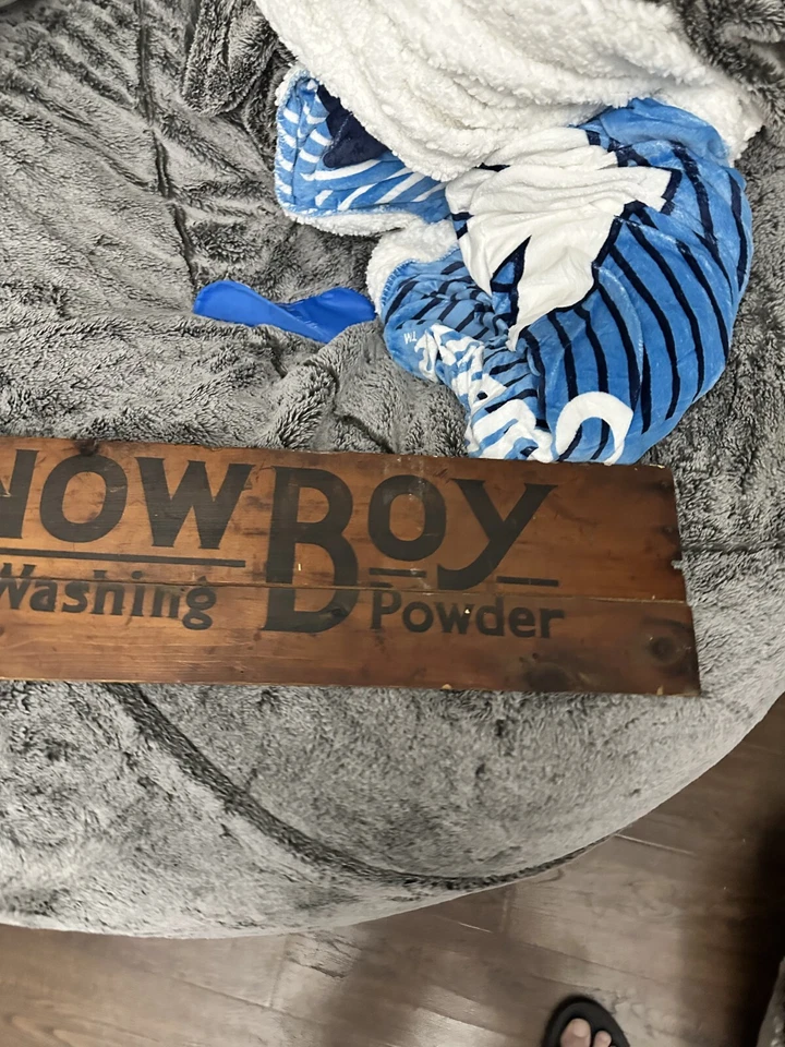 Antiguo letrero de jabón de lavado de lavandería Snow Boy de colección raro Foto 4 de 4