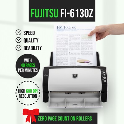 Fujitsu FI-6130Z ADF Duplex Document Color Scanner USB NEW Rollers Trays Adapter