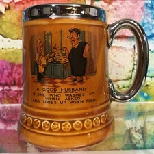 Lord Nelson Pottery Beer Stein Large Mug Good Husband Washes Up Laundry Wife vtg