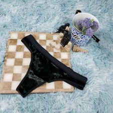 Victoria's Secret Black Velvet Cute THONG Small NEW