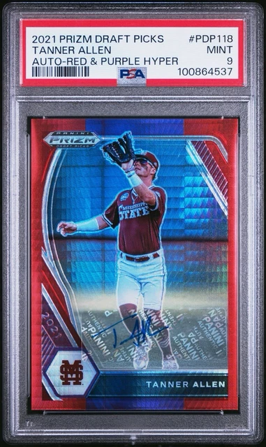 2021 Panini Prizm Draft Picks Tanner Allen AUTO Red & Purple Hyper PSA 9 MINT
