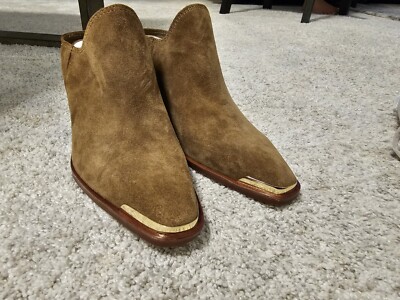 FREE PEOPLE MULES 7.5 KATIE DOLCE VITA SLIP ON BROWN SUEDE METAL RIM EUC $150