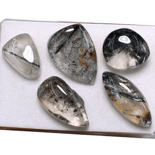 Lot 5 Pcs Natural Tourmaline Rutile Quartz Hi-Grade 23mm-34mm Cabochon Gemstones - Picture 8 of 13