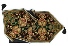 Tache Elegant Black Green Ornate Paisley Medallion Woven Tapestry Table Runner