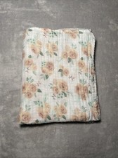 Kyle and Deena Cotton Muslin Roses Flowers Floral White Swaddle Blanket 36"x42"