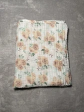 Kyle and Deena Cotton Muslin Roses Flowers Floral White Swaddle Blanket 36"x42"