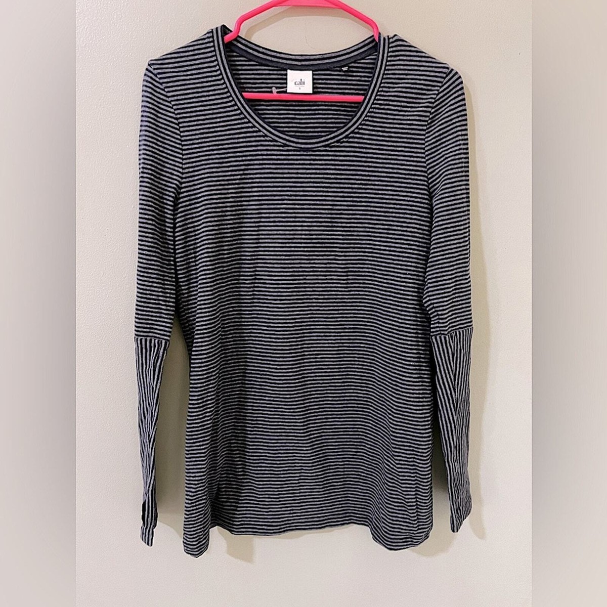 Cabi classic striped long sleeve crew Tee size small navy and grey