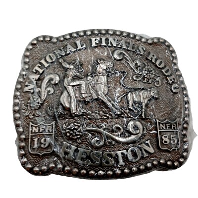 1985 Hesston NFR Belt Buckle Rodeo Roper Cowboy National Finals Horse NOS