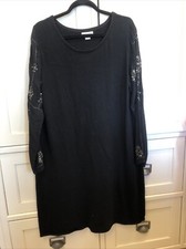 Monsoon Knitted Black Stretchy Dress. Fabulous Sleeves Size 18. Party. Christmas