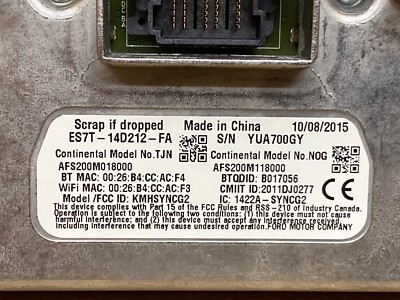 EF0320-14-3 CORONA FH-ST5714BY14年製動作確認済み 15-18 Ford Edge Radio Sync Module ES7T-14D212-FA EM2T-14F239