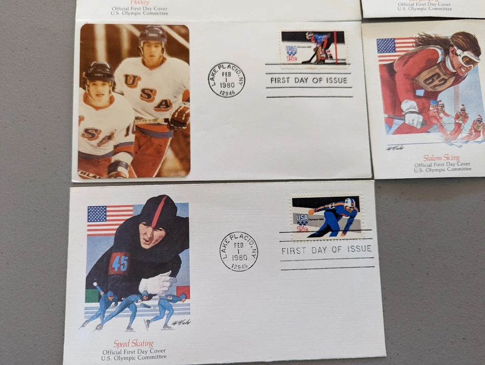 First Day Issue 1980  Olympics Lake Placid First Day Covers Lot Of 5 Team USA - Image 3 of 4