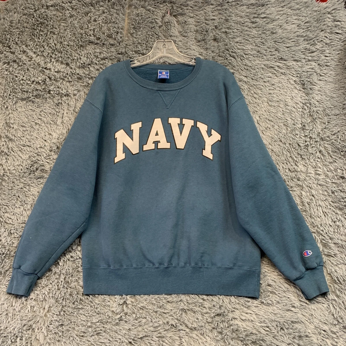 Vintage Champion XL US Navy Crewneck Warmup Blue Sweatshirt USA made 80s-90s