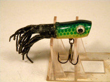 Vintage Popper Green Scale Rubber tail 1 1/4" rattle topwater crankbait lure