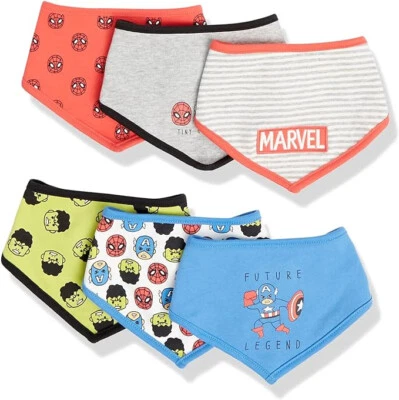 MARVEL 6 Pack Baby Bandana Style Soft Dribble Bibs Cotton Baby Infant Boys Girls