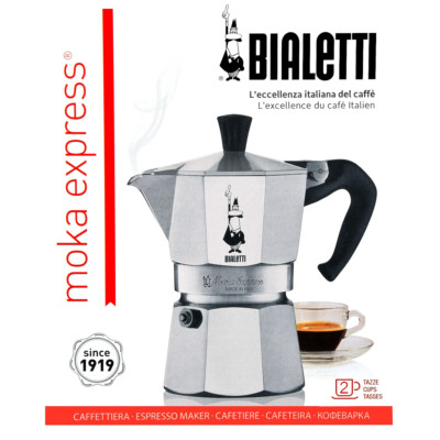 BIALETTI Moka Express 2 Tassen Espressokocher Espressomaschine Espressokanne NEU