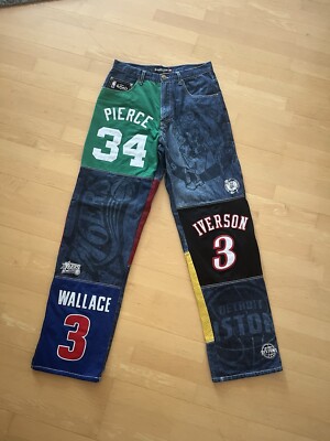 Vintage 2000s Y2K NBA UNK Jerseys Patchwork Blue Denim Jeans Men s 30