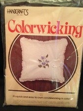 Handcrafts Colorwicking Violets Pillow Sealed 1983 17" X17" Candlewicking New