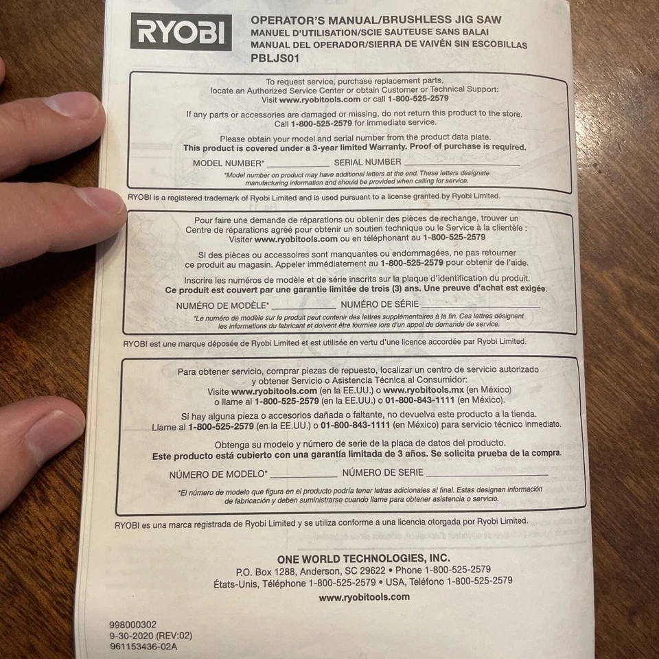 Ryobi Brushless Jig Saw Operator's User Manual PBLJS01 Instructions Only - Image 3 of 4