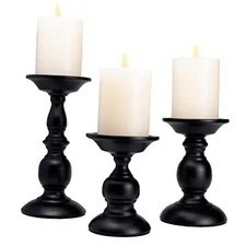 Black Pillar Candle Holders Set of 3, Vintage Candle Holder for Table 