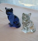 Vintage Fenton Art Glass Sitting Cat/Kitten Figurine Blue Cobalt, FREE Clear CAT