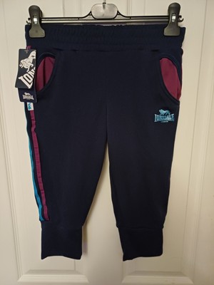 Mädchenhose Lonsdale 2 Streifen 3/4 Länge marineblau/lila/blau 11-12 Jahre neu mit Etikett