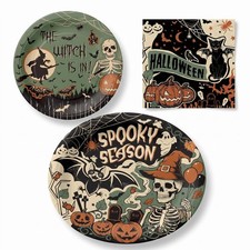 Dereinwo 100 Pcs Halloween Paper Plates and Napkins Set