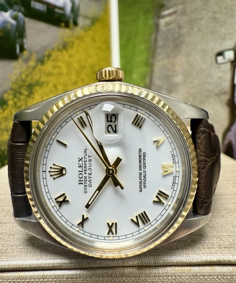 Мужские часы Rolex Datejust золото нержавеющая сталь белый римский циферблат 36 мм 16013 - Изображение 3 из 4