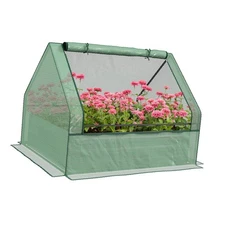 Outdoor Rectangular Planter Box with Greenhouse Cover Galvanized Raised Bed for