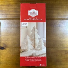 3 Holiday Time White Honeycomb Paper Trees Decoration