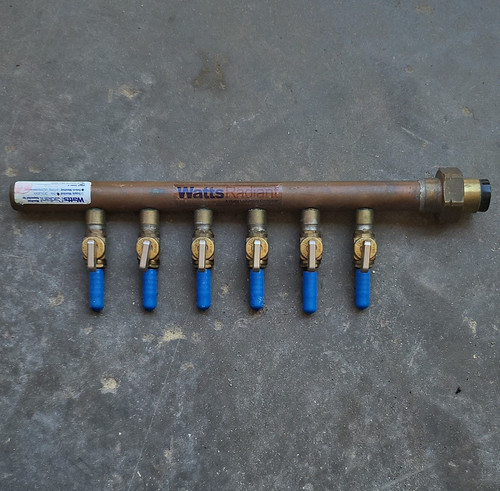 Watts Radiant 6-Loop Copper PEX Radiant Heat Return Manifold Blue Valves