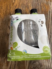 1 Liter Sodastream Carbonating Bottles 2 Pack Black Top Reusable Soda Stream NIP
