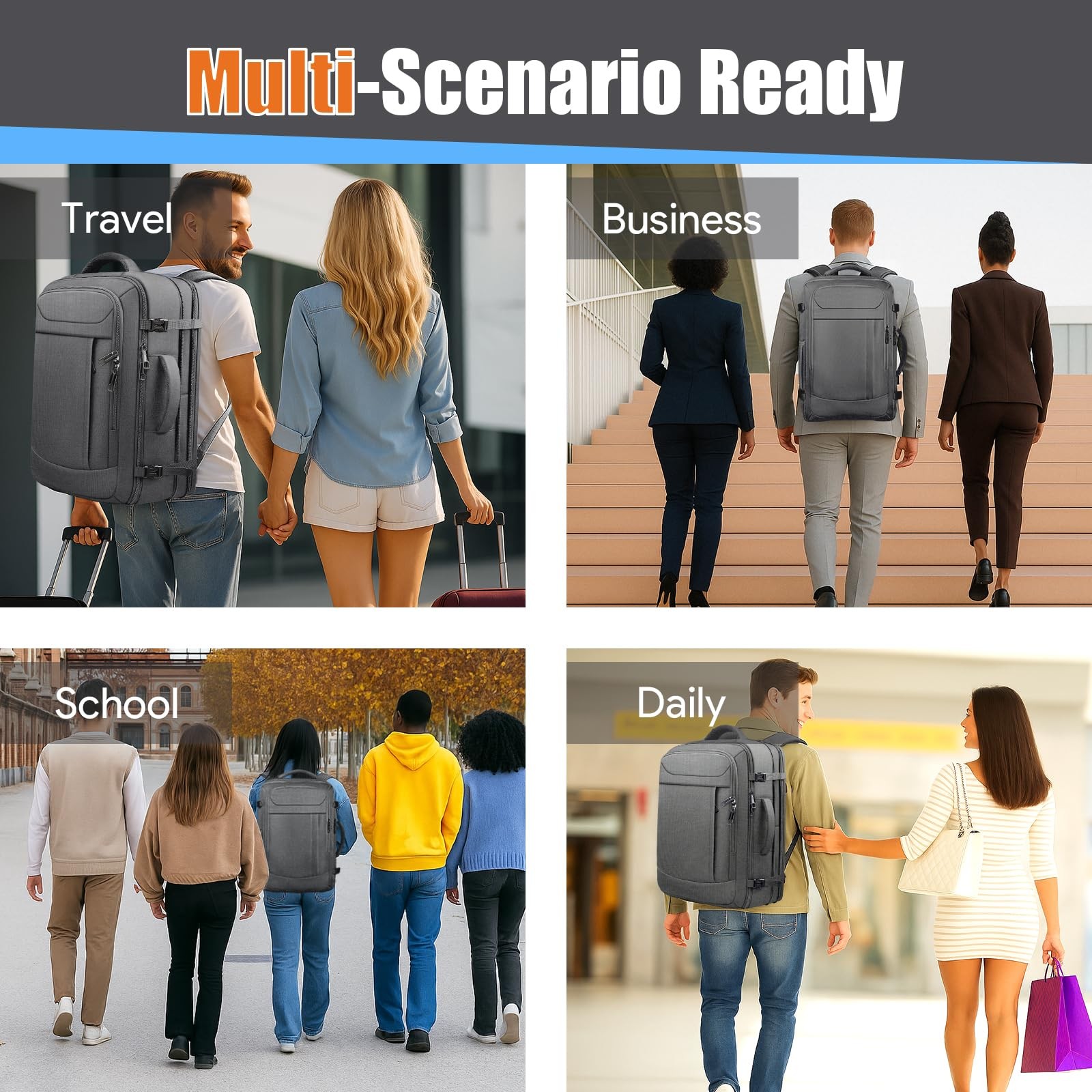 Extra Large Travel Backpack 40L-50L Expandable, Waterproof Wet Pocket Carry O... image 9