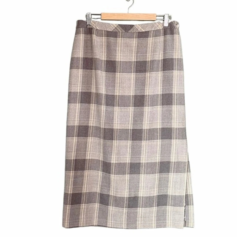 Falda de lana Pendleton vintage gris y amarilla a cuadros recta midi para mujer talla 14” Foto 2 de 4