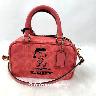 Coach X Peanuts Satchel Crossbody Bag In Sig Canvas with Lucy In Coral CBJ62 NWT