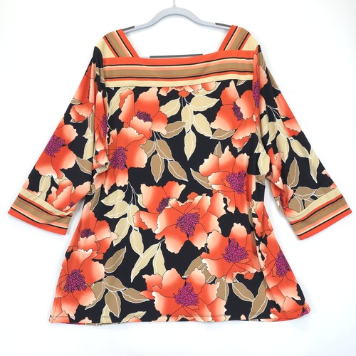 JM Collection Tunic Top Women 3X Coral Purple Floral Accent Sides Stretch Comfy - Picture 3 of 11