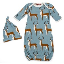 Milkbarn Baby Gown + Hat Set Deer organic cot...