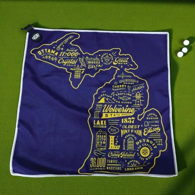 Michigan Places Blue Magnetic Golf Towel with Carabiner Clip - 18''x18'' Premiu...