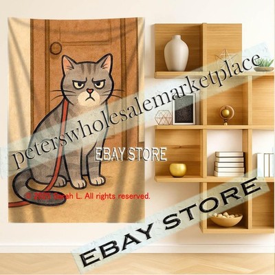 Funny Cat Wall Tapestry Home Decoration leash art 39X59 in