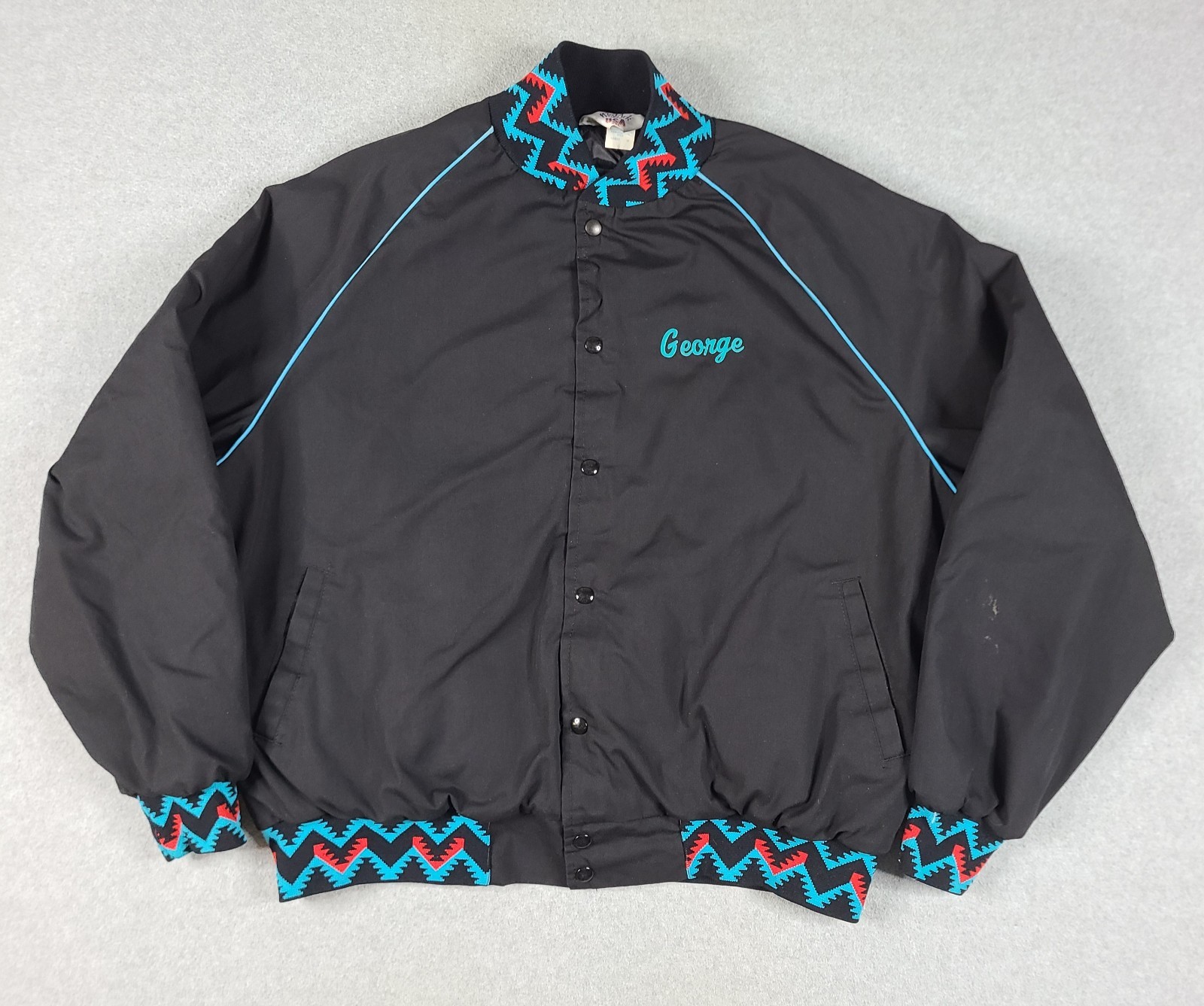 Vintage 70s 80s West Ark USA Black Aztec Southwestern Bomber Jacket Mens 3XL