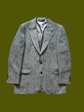 Vtg HARRIS TWEED Scottish Wool Tweed Black/Gray Herringbone Jacket Blazer 46 R
