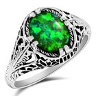 3CT Green Fire Opal 925 Sterling Silver Vintage Look Style Ring Sz 7 F3-4