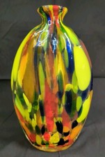 Vintage MCM Studio Art Glass Vase w/Multicolor Splatter Design Heavy