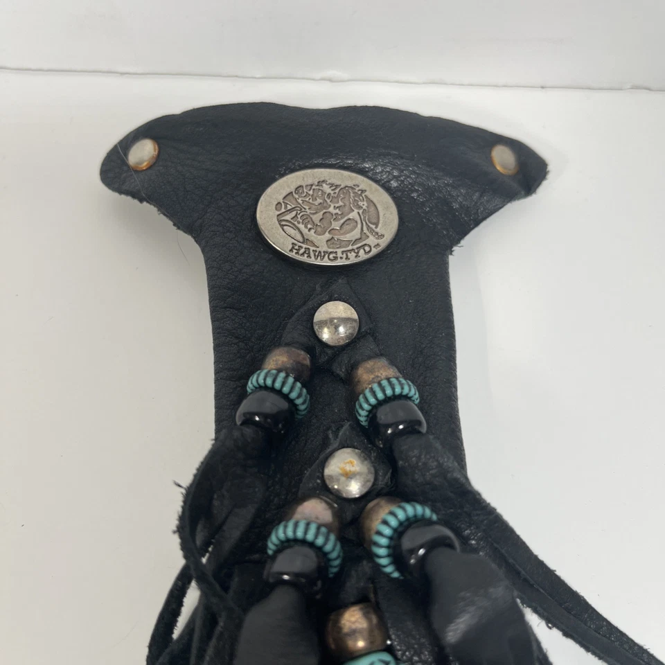 Laço de cabelo de motocicleta Hawg-Tyd envoltório cauda de cavalo barrette contas de couro preto frisado - Imagem 2 de 4