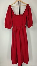 Quince Organic Cotton Gauze Smocked Square Neck Midi Dress Wild Cherry S