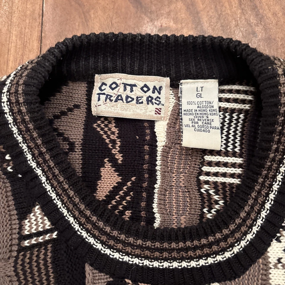 COTTON TRADERS mercerized cotton sweater LT vtg 90s cosby coogi striped biggie - Image 4 of 4