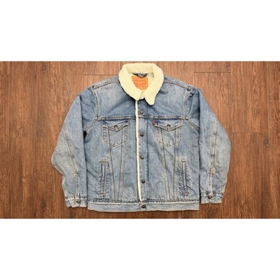 Levi s Sherpa Trucker Jacket Mens Medium Denim Blue Fleece Lined R Tab