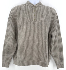 Eddie Bauer Sweater Men XL Cotton Henley Knit Gray Vintage Hong Kong Y2K