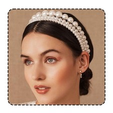 White Pearl Headband Bridal Headpiece Bride Wedding Hair Accessories 3 PCS