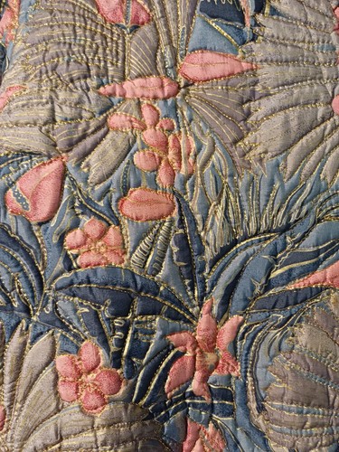 Vintage Jacket Green & Pink Floral 100% Silk Quilted Embroidered Bomber UK 16 - Picture 2 of 7