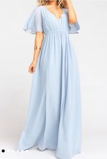 Show Me Your Mumu M Emily Empire Maxi Dress Blue Chiffon Flutter Sleeve
